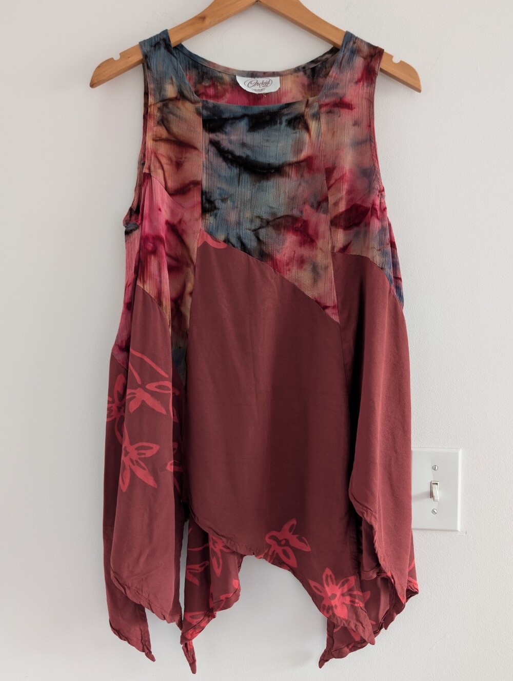 Sleeveless Layered Tunic in Mauve Rose with Tie-Dye Yoke